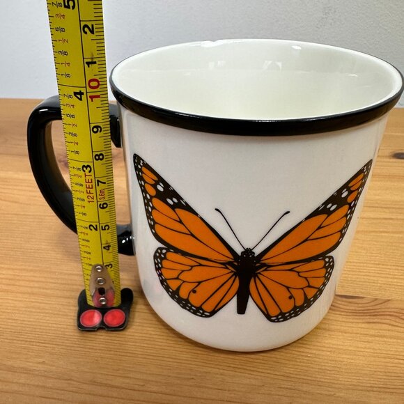 Abbott Collection | Monarch Butterfly Stoneware Mug – 14 oz | Black Rim & Handle - Picture 5 of 5